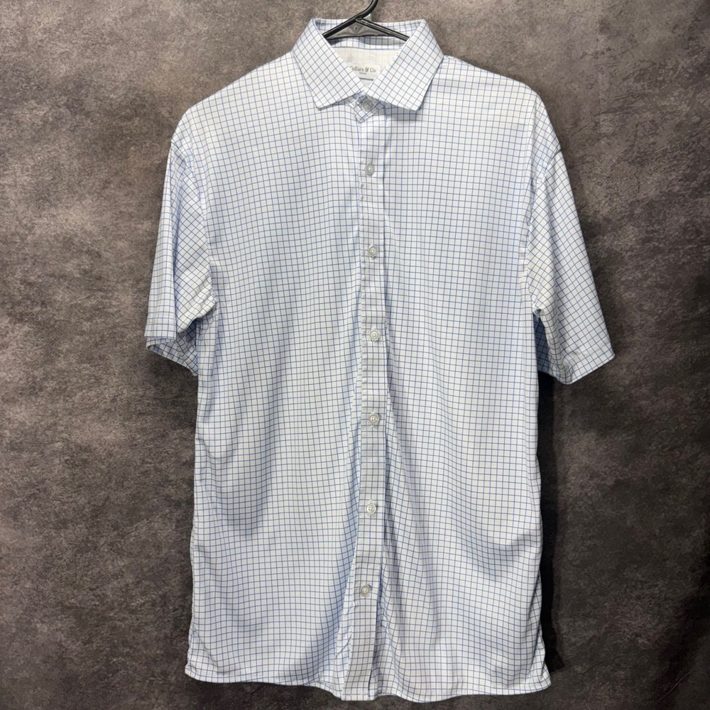Collars & Co Dress Collar Polo Button Up Shirt Mens Size M Blue White Check